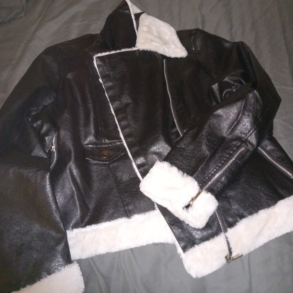 Leather  winter bike coat